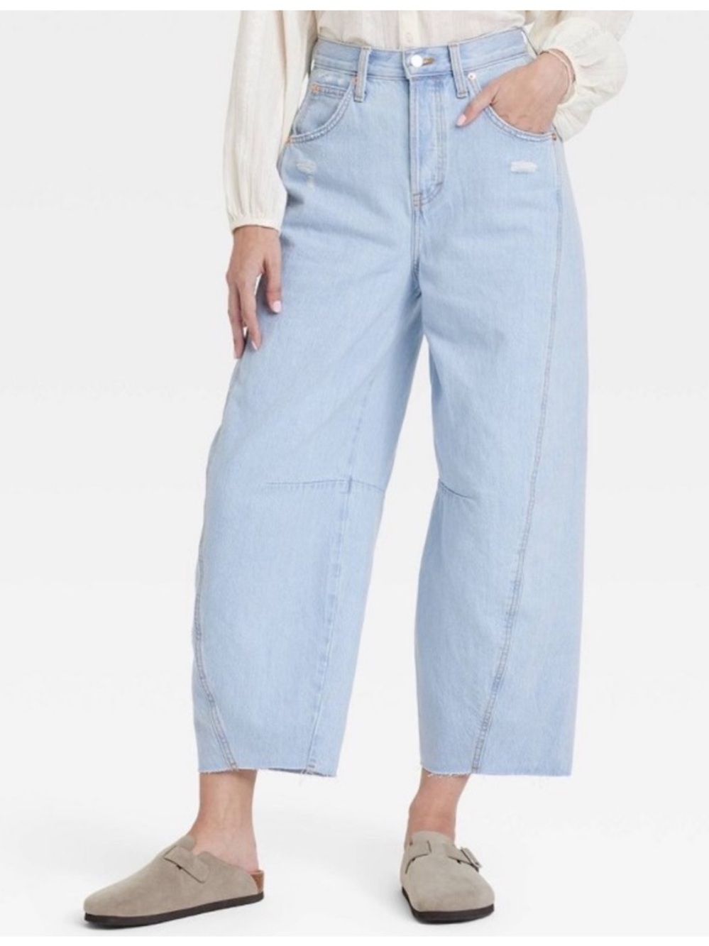 Universal Thread High Rise Curved Leg Ankle Barrel Denim Blue Jeans‎ NEW